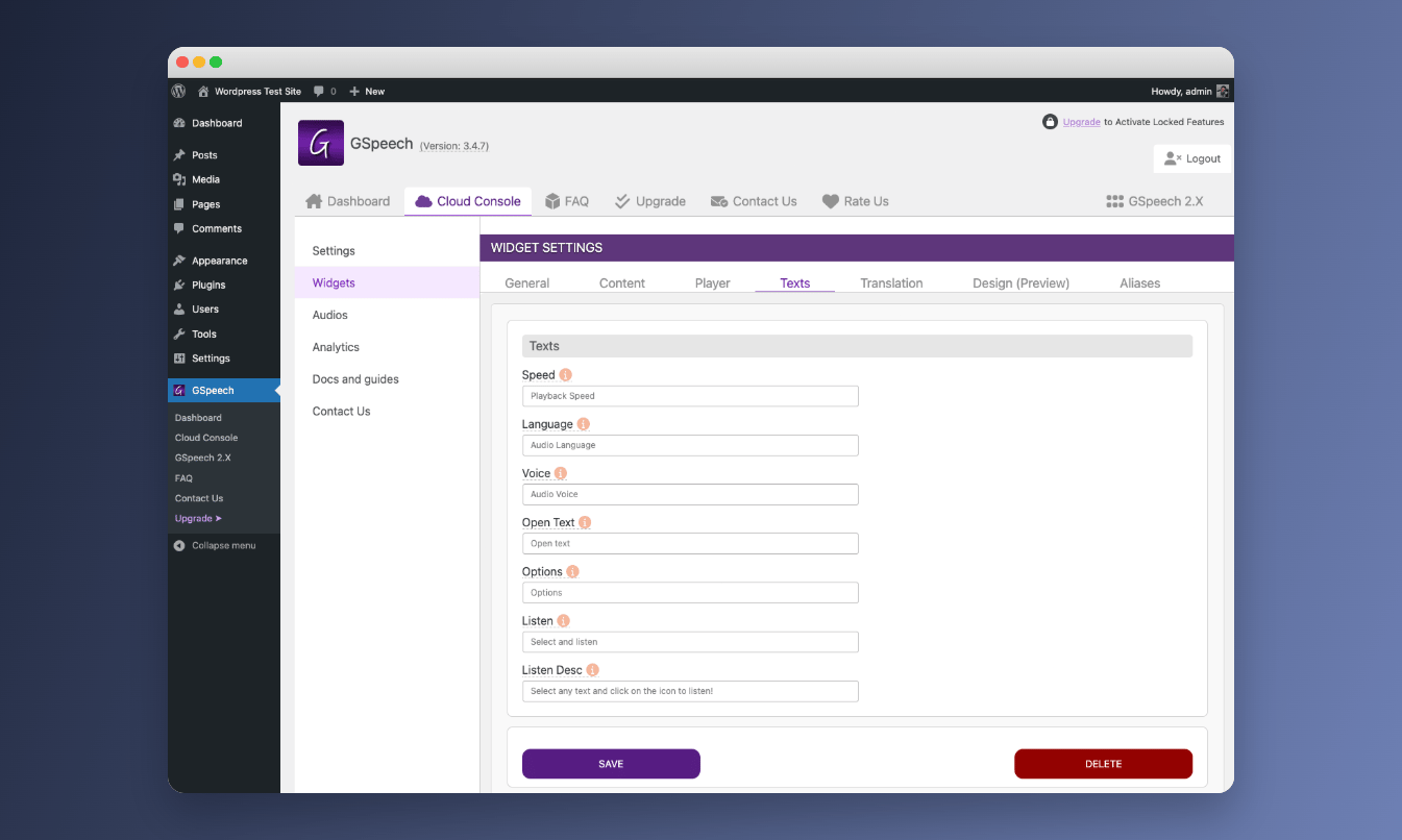 GSpeech onboarding and interface website text-to-speech review