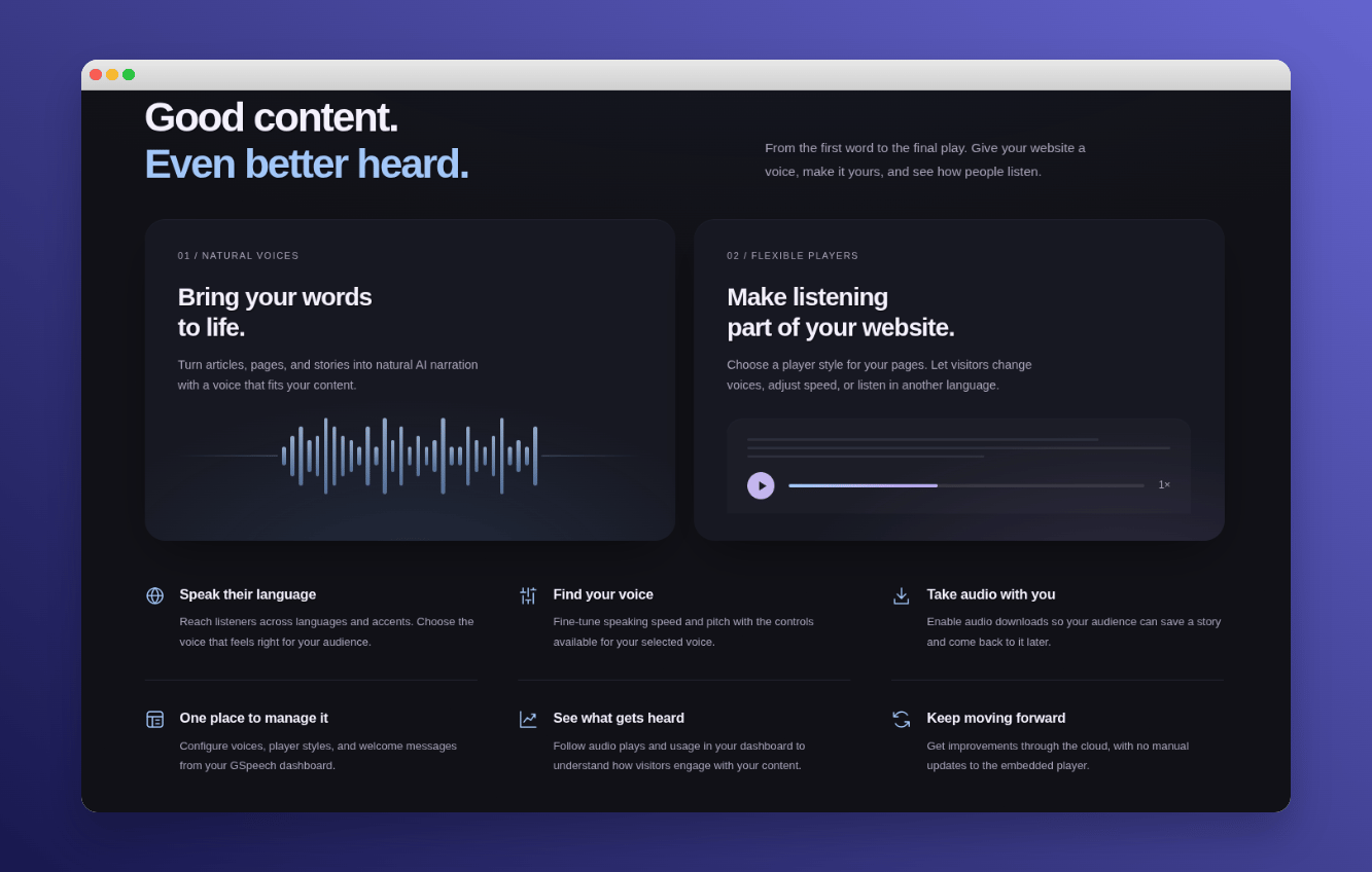 GSpeech feature overview